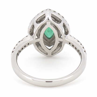 White Gold Emerald and Diamond Double Halo Ring