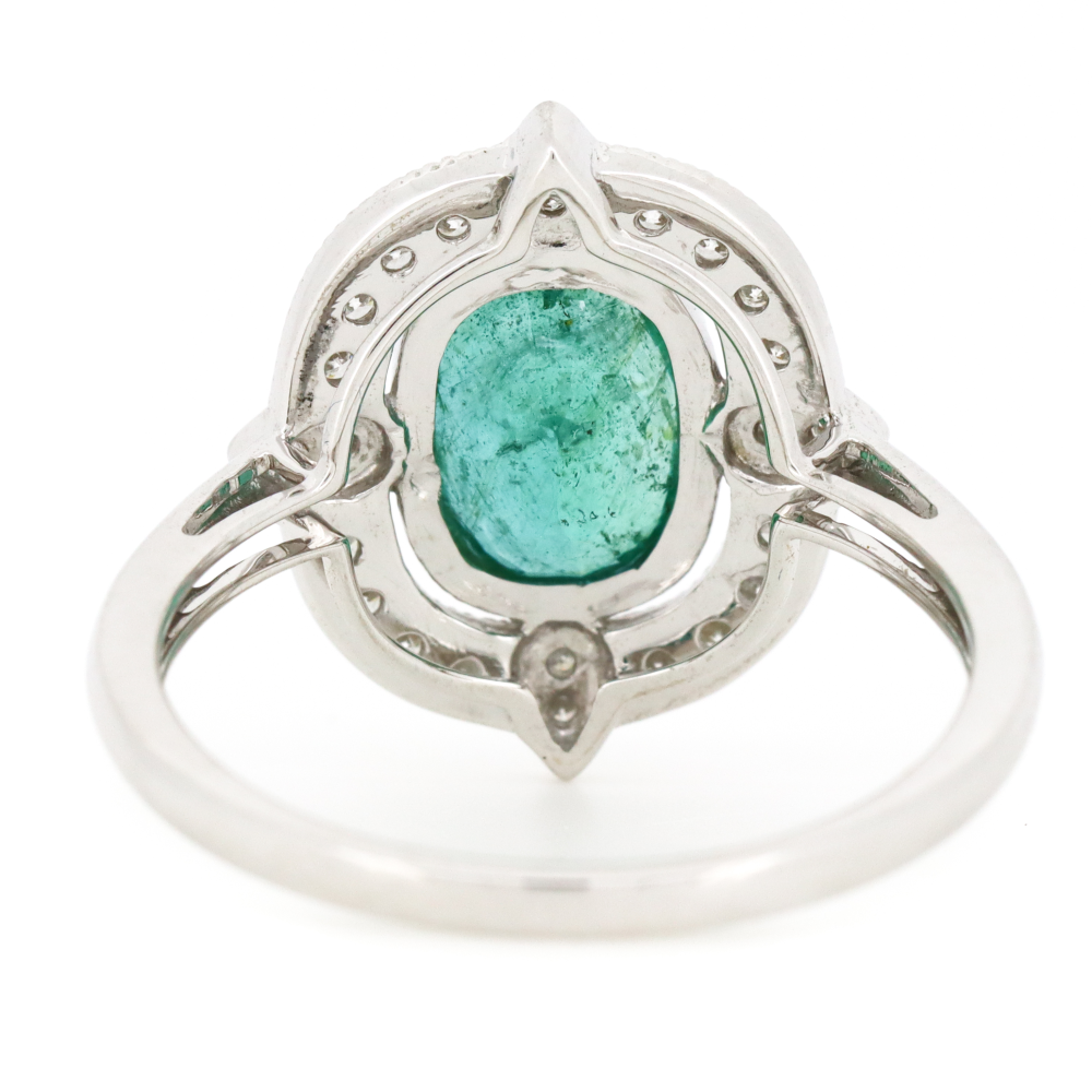 1.43ct White Gold Emerald and Diamond Halo Ring