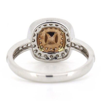 White/Rose Gold, Pink Champagne Diamond and Diamond, Double Halo Ring