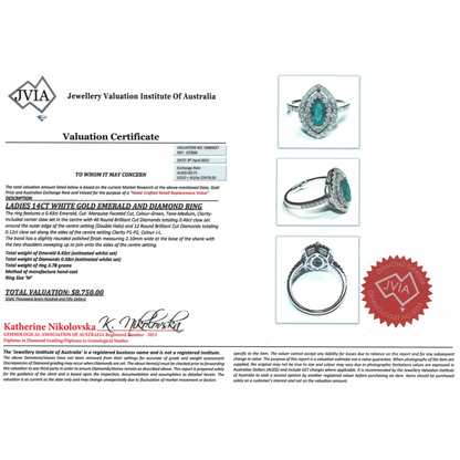 White Gold Emerald and Diamond Double Halo Ring