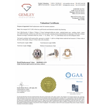 White/Rose Gold Kunzite & Diamond Halo Ring