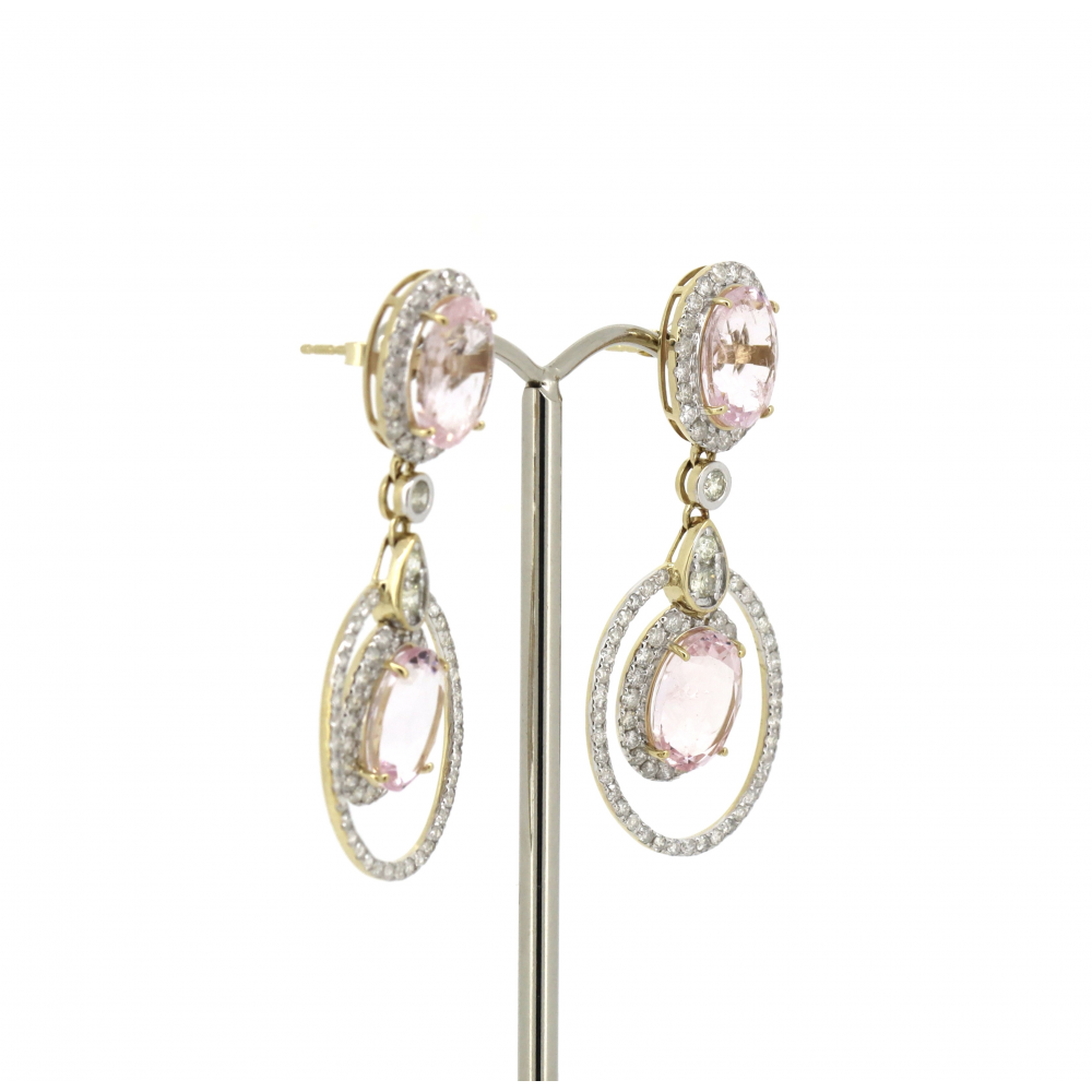 Morganite and Diamond Double Halo Drop Earrings