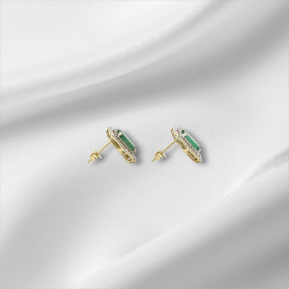 Emerald and Diamond Double Halo Stud Earrings