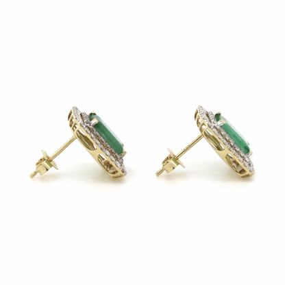 Emerald and Diamond Double Halo Stud Earrings