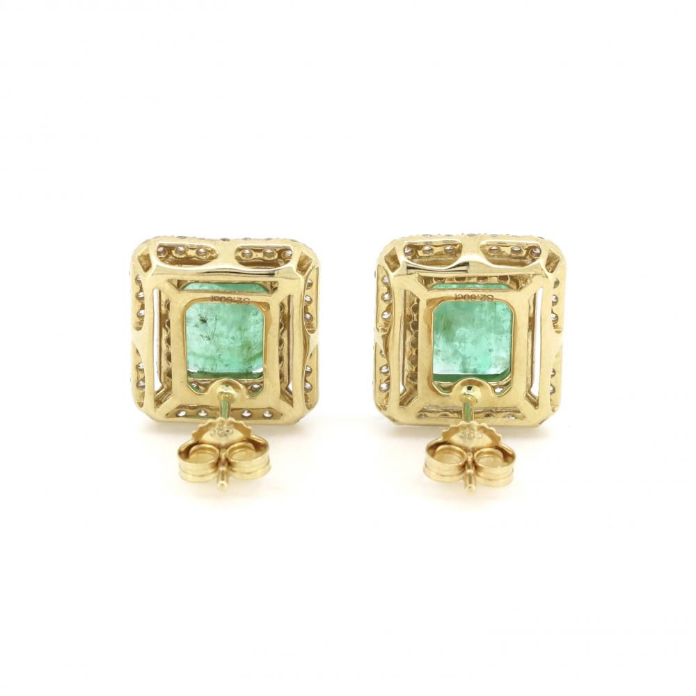 Emerald and Diamond Double Halo Stud Earrings