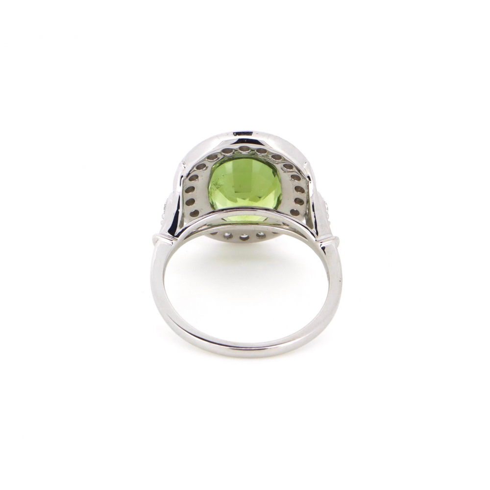 Green Tourmaline and Diamond Halo Ring