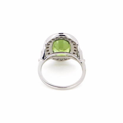 Green Tourmaline and Diamond Halo Ring