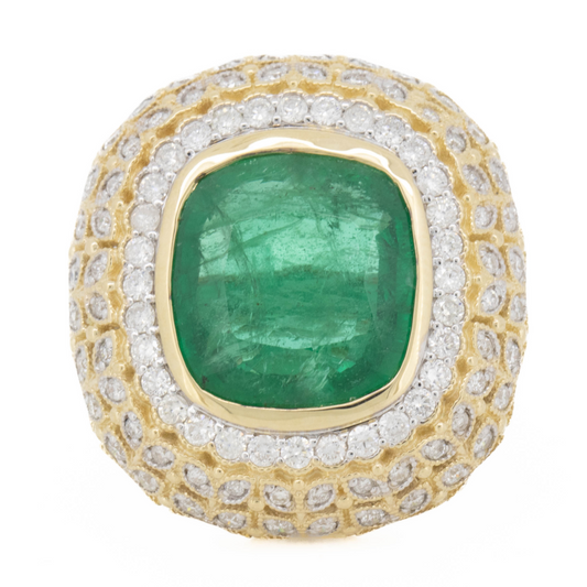 6.18ct Emerald and Diamond Cluster Ring