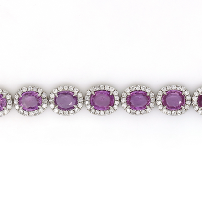 14.08ct White Gold, Pink Sapphire and Diamond, Halo Bracelet