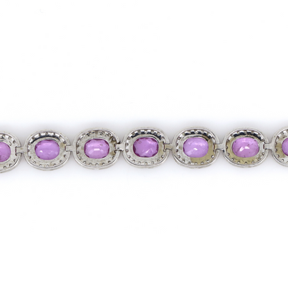 14.08ct White Gold, Pink Sapphire and Diamond, Halo Bracelet