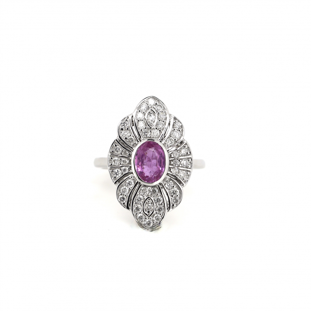 Pink Sapphire and Diamond Antique Style Ring