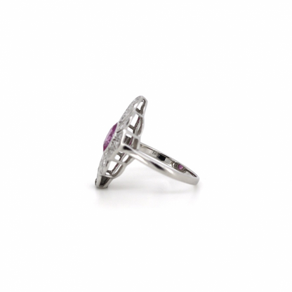 Pink Sapphire and Diamond Antique Style Ring