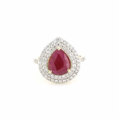 Ruby and Diamond Pear Cut Double Halo Ring