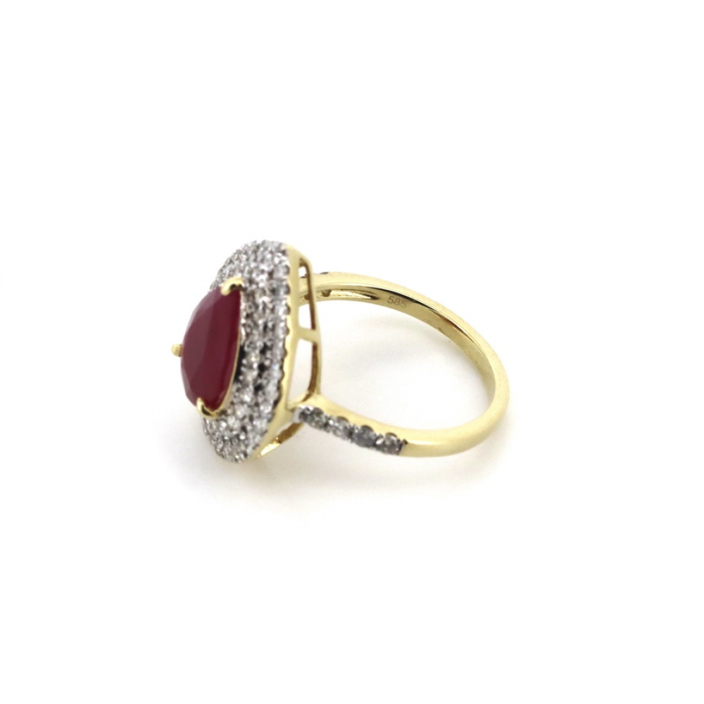 Ruby and Diamond Pear Cut Double Halo Ring