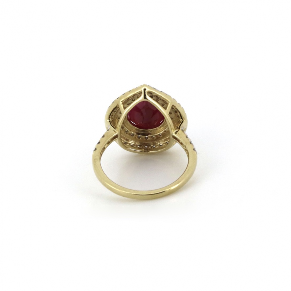 Ruby and Diamond Pear Cut Double Halo Ring