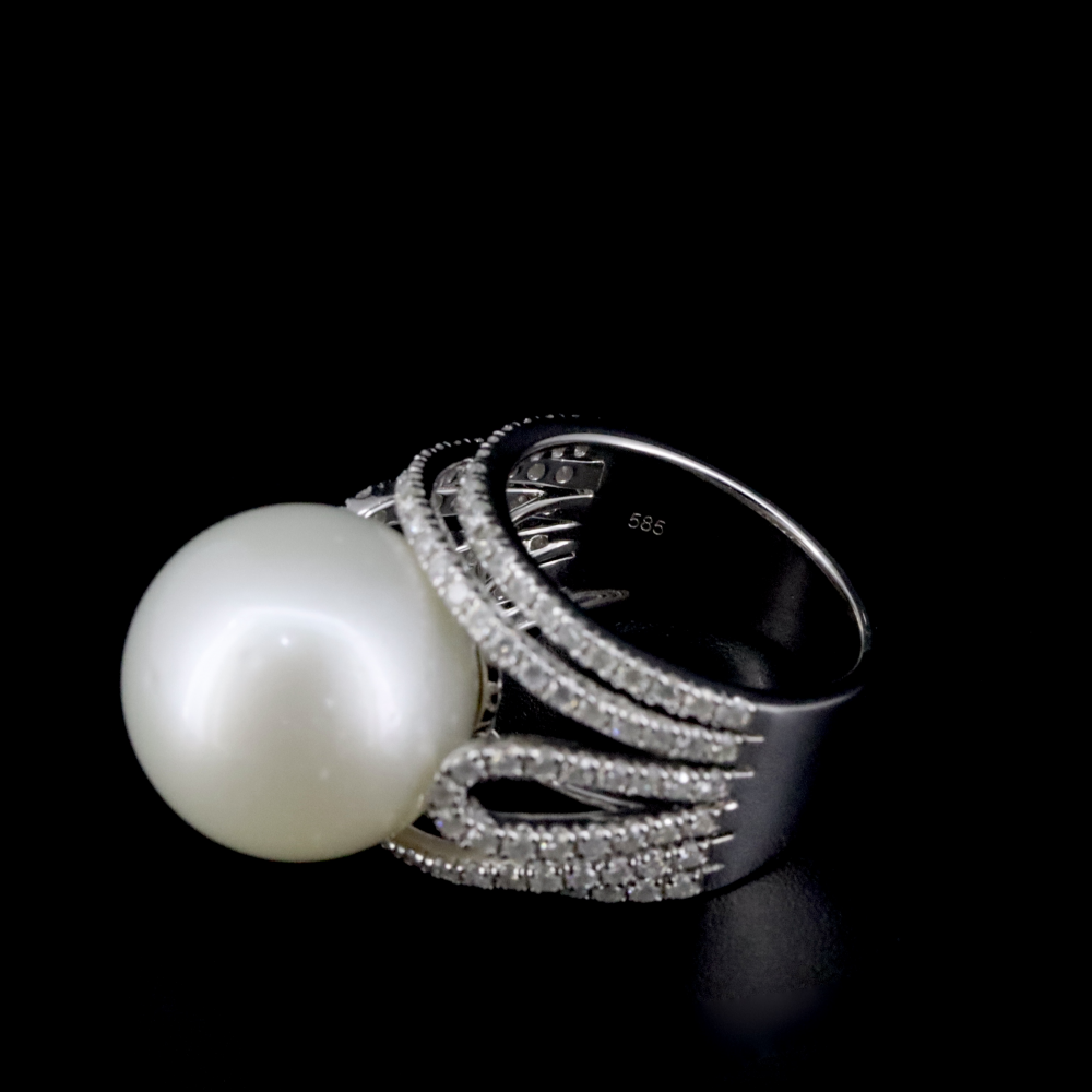 32.92ct White Cultured South Sea Pearl and Diamond Cocktail Ring