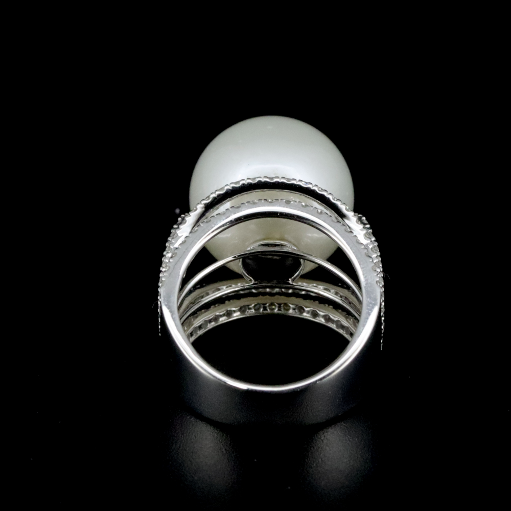 32.92ct White Cultured South Sea Pearl and Diamond Cocktail Ring