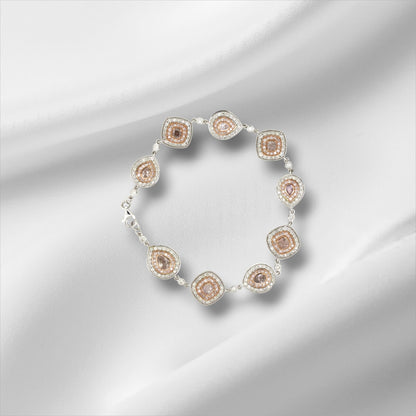 White and Rose Gold Pink Diamond Halo Statement Bracelet