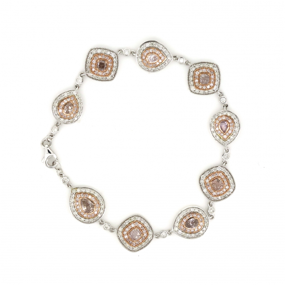 White and Rose Gold Pink Diamond Halo Statement Bracelet