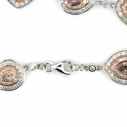 White and Rose Gold Pink Diamond Halo Statement Bracelet