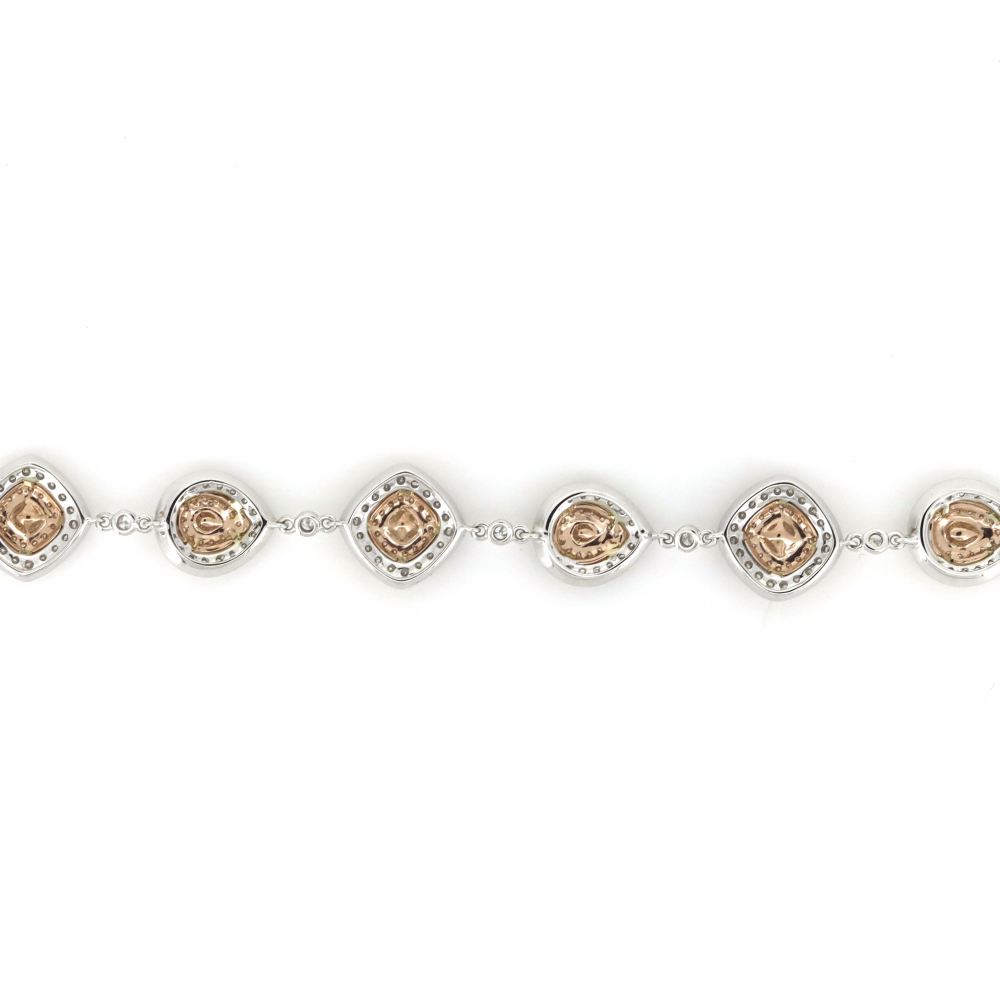 White and Rose Gold Pink Diamond Halo Statement Bracelet