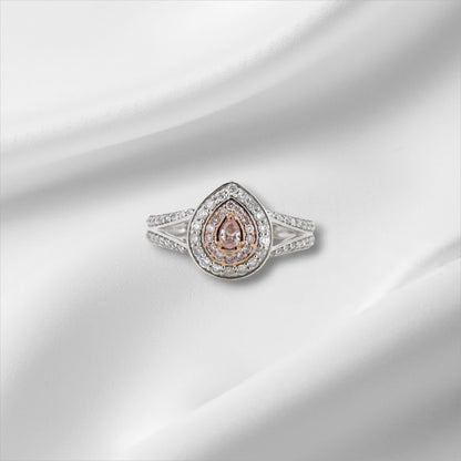 White and Rose Gold Diamond Double Halo Split Band Ring