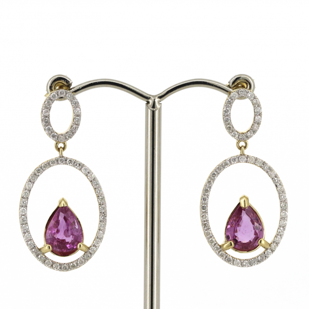 Pink Sapphire and Diamond Double Hoop Drop Earrings