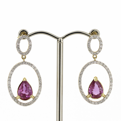 Pink Sapphire and Diamond Double Hoop Drop Earrings