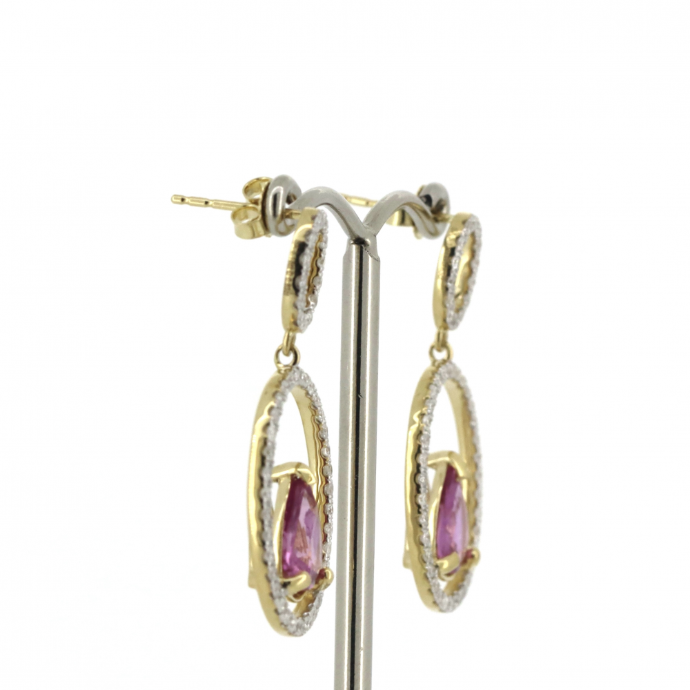 Pink Sapphire and Diamond Double Hoop Drop Earrings