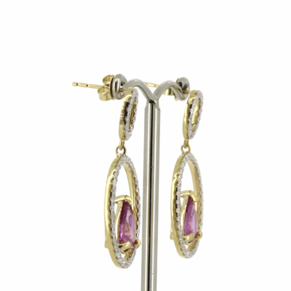 Pink Sapphire and Diamond Double Hoop Drop Earrings