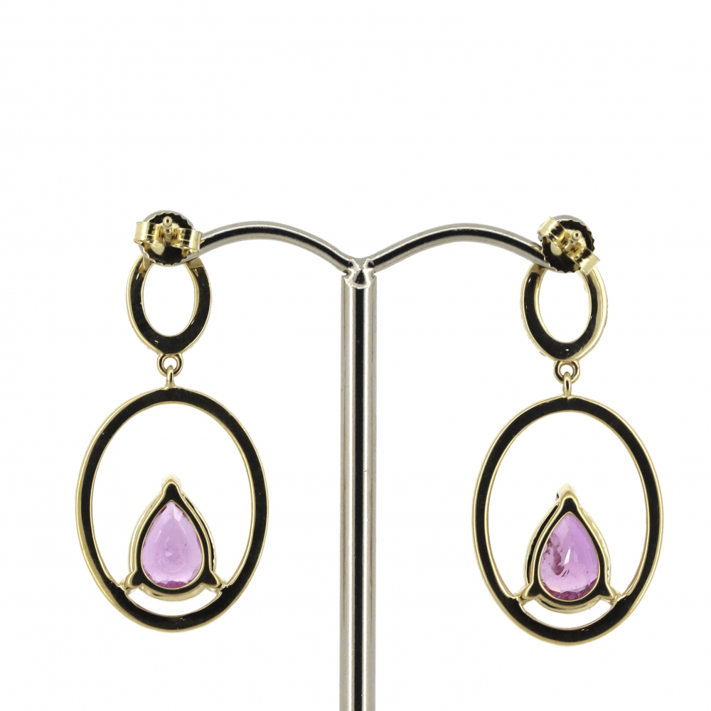 Pink Sapphire and Diamond Double Hoop Drop Earrings