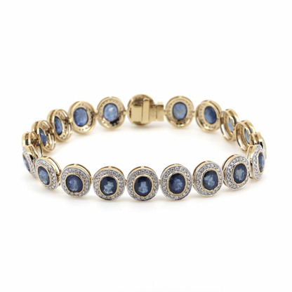 Blue Sapphire and Diamond Vintage Style Halo Bracelet