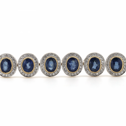 Blue Sapphire and Diamond Vintage Style Halo Bracelet