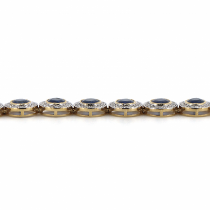 Blue Sapphire and Diamond Vintage Style Halo Bracelet