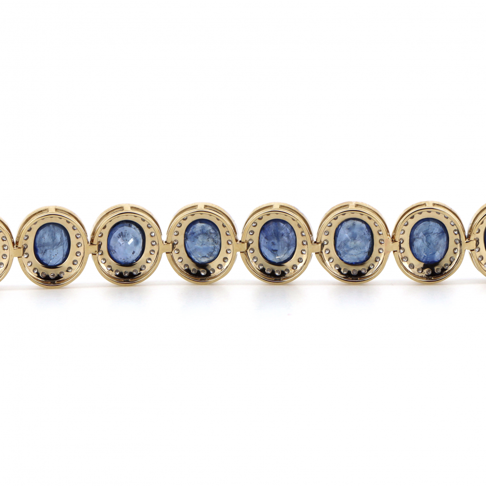 Blue Sapphire and Diamond Vintage Style Halo Bracelet