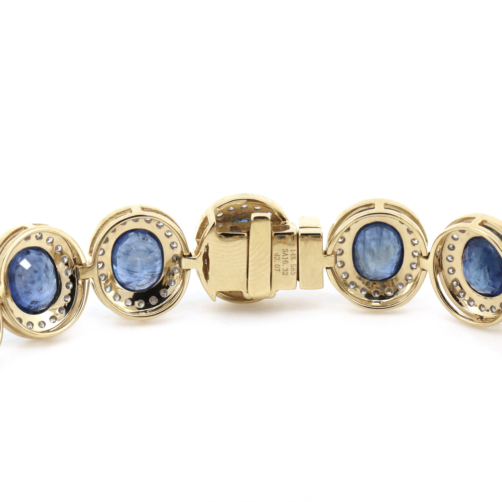 Blue Sapphire and Diamond Vintage Style Halo Bracelet