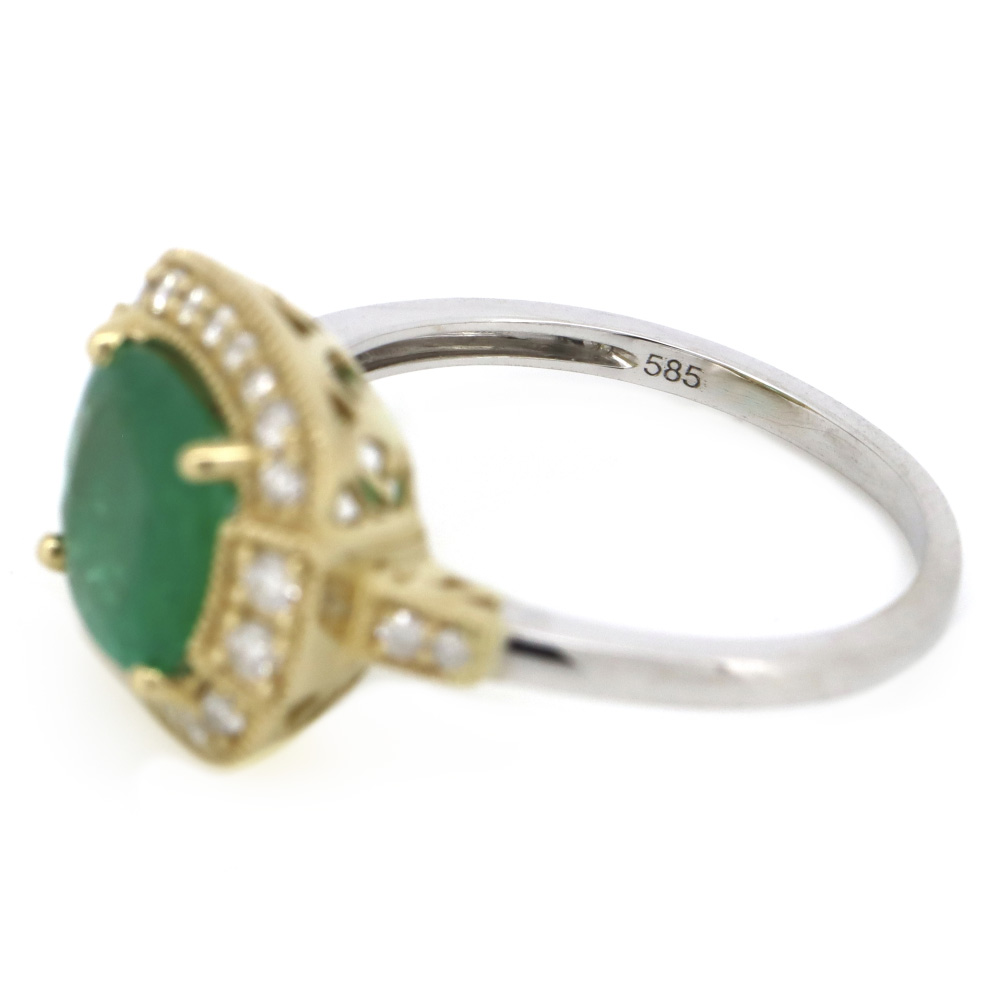 2.04ct White & Yellow Gold Emerald and Diamond Vintage Inspired Ring