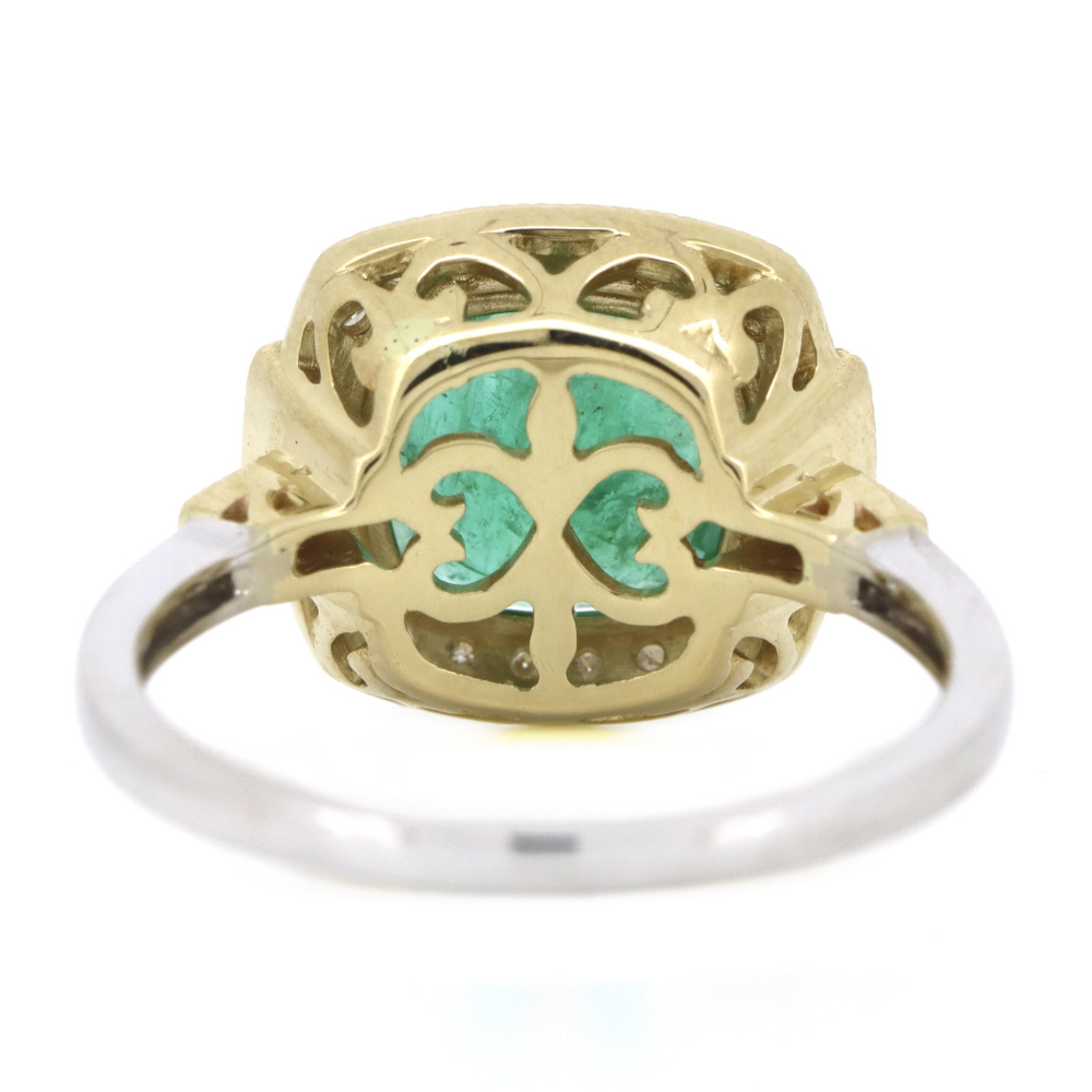 2.04ct White & Yellow Gold Emerald and Diamond Vintage Inspired Ring