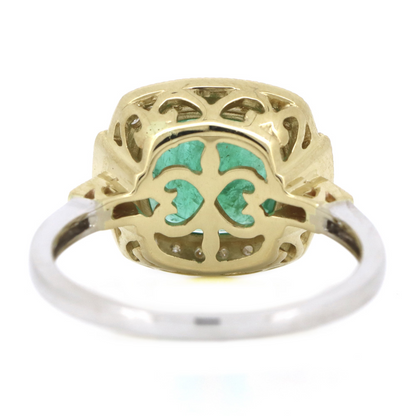 2.04ct White & Yellow Gold Emerald and Diamond Vintage Inspired Ring