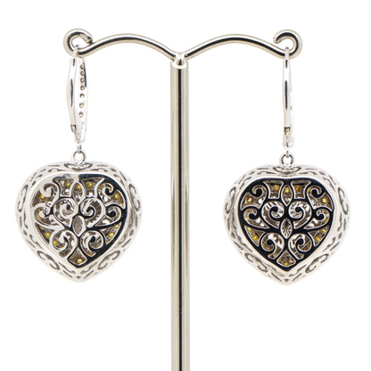 5.47ct Yellow/White Gold Diamond Double Halo Heart Earrings