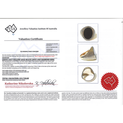 Yellow Gold Black Onyx and Diamond Gents Ring