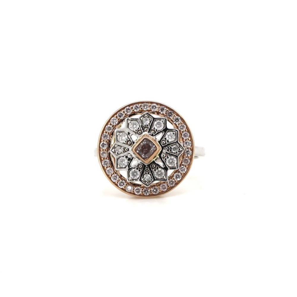 White and Rose Gold Fancy Pink Diamond Decorative Halo Ring