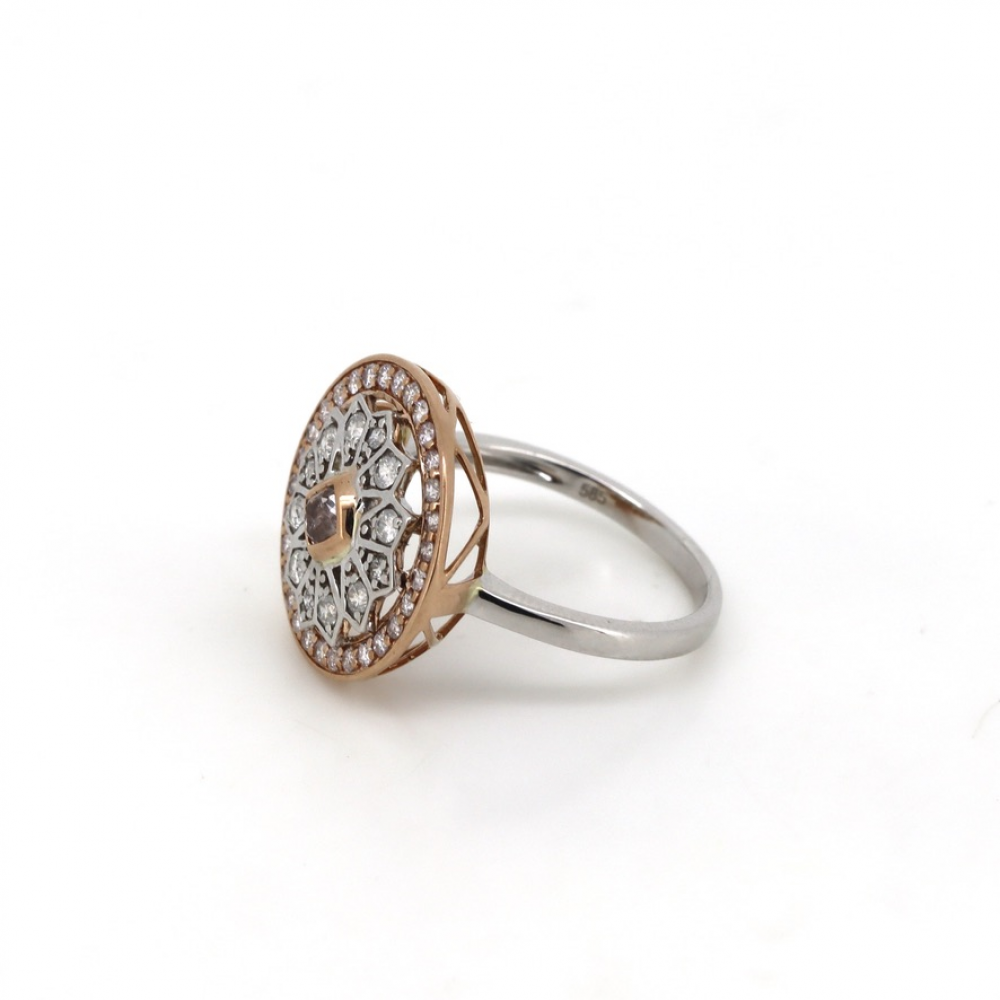 White and Rose Gold Fancy Pink Diamond Decorative Halo Ring