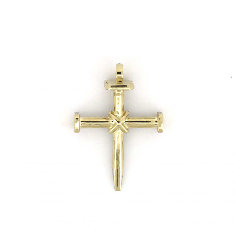 Yellow and White Gold Diamond Nail Crucifix Pendant