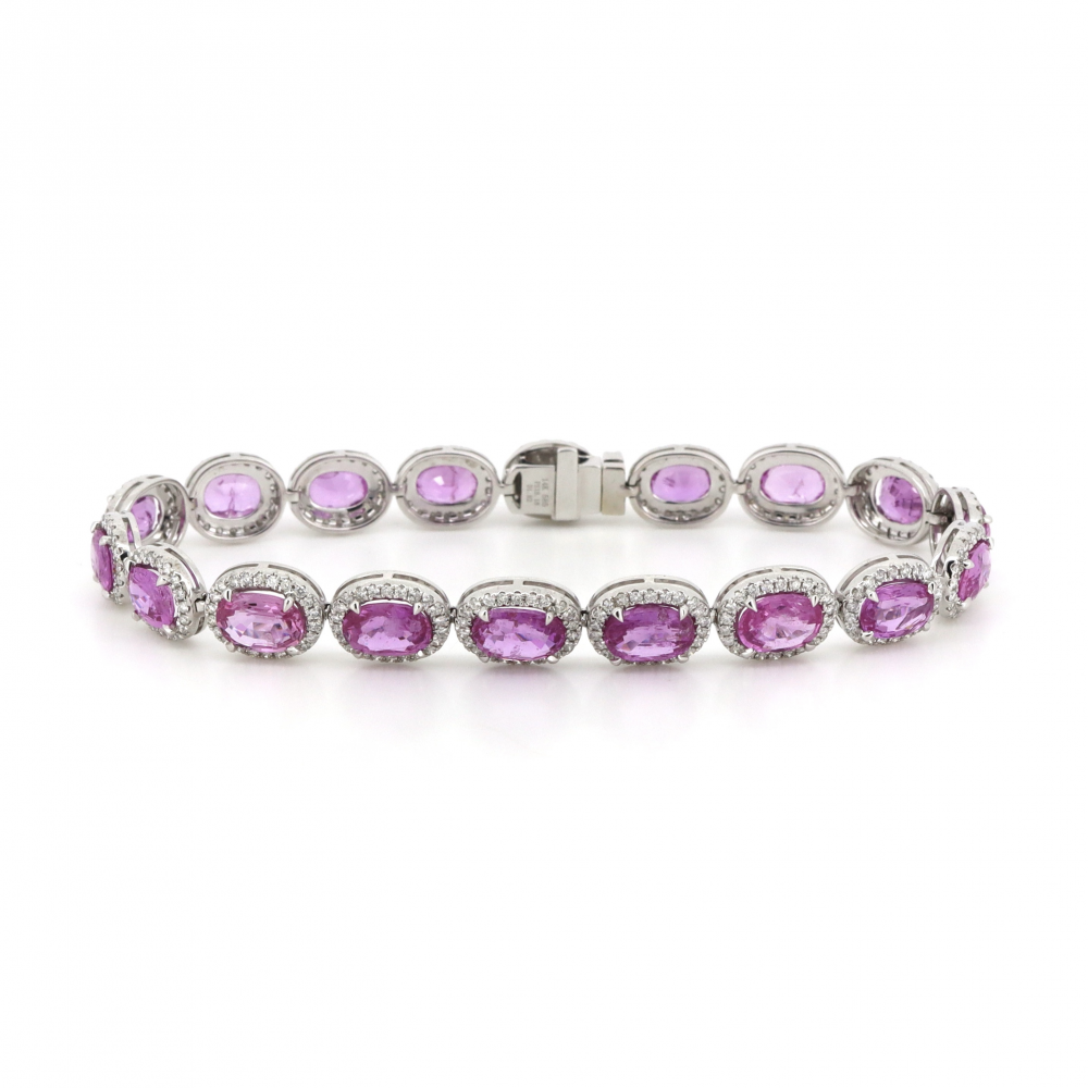 Pink Sapphire and Diamond Halo Bracelet