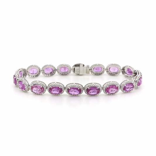 Pink Sapphire and Diamond Halo Bracelet