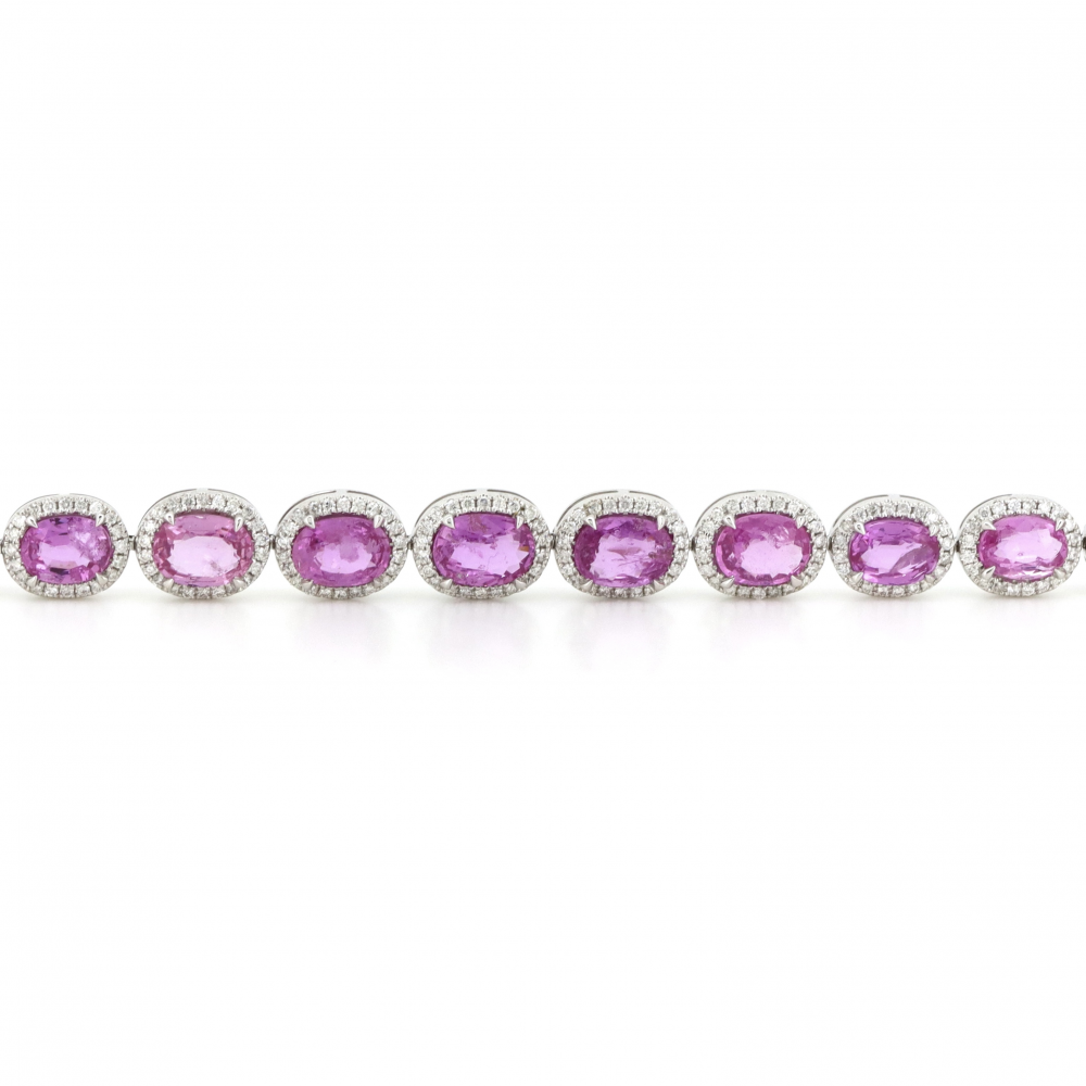 Pink Sapphire and Diamond Halo Bracelet