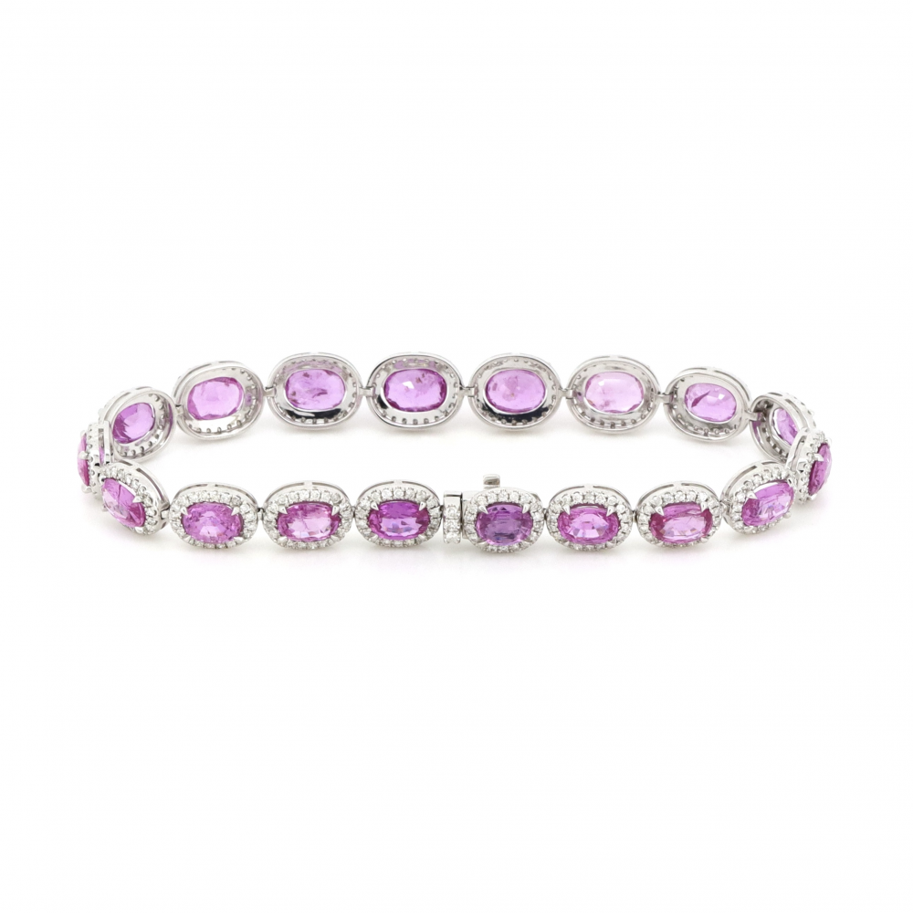 Pink Sapphire and Diamond Halo Bracelet