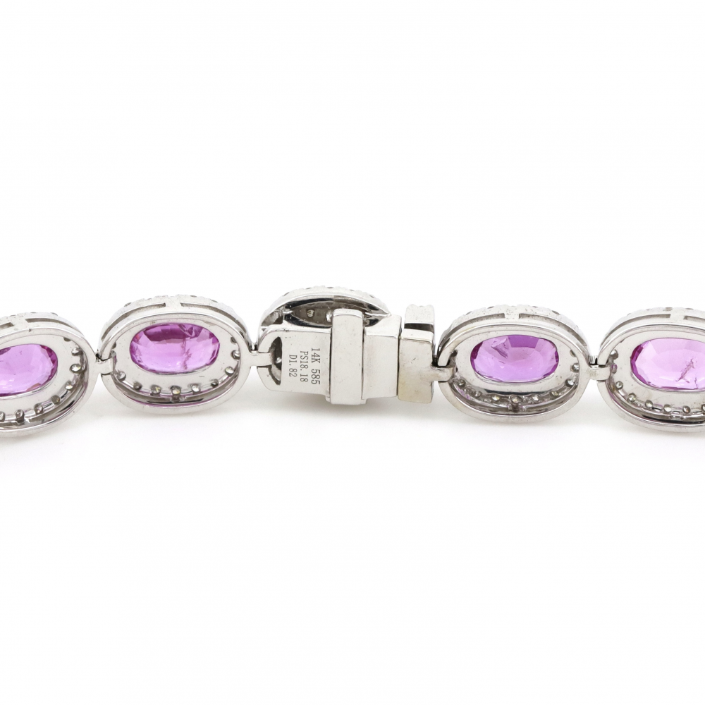 Pink Sapphire and Diamond Halo Bracelet