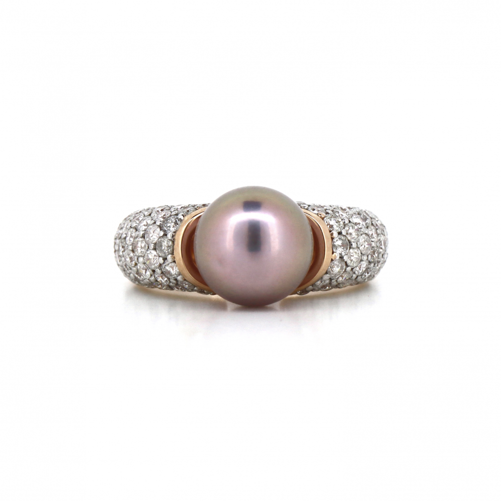 Purple Cultured South Sea Pearl and Diamond Statement Ring